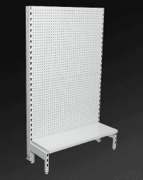 Narrow Aisle Single Sided Volcano Pegboard Back 300mm Base Gondola Units