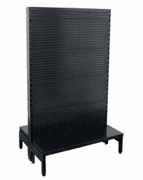 Narrow Aisle Double Sided Black Volcano Pegboard Gondola Units 300mm Base