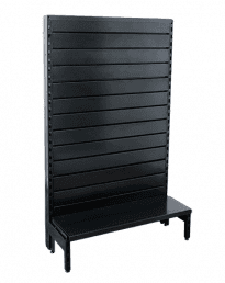 Narrow Aisle Single Sided Black Metal Slatwall Gondola Shelving Units 300mm Base