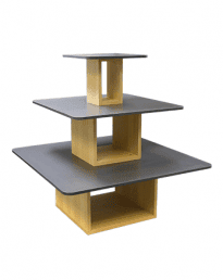 Retail Shop Square Display Table - Storm-Charcoal Set of 3 Tops + Square Maple Spacers Set of 3 (TB118TT-ST+TBSP01-MP)